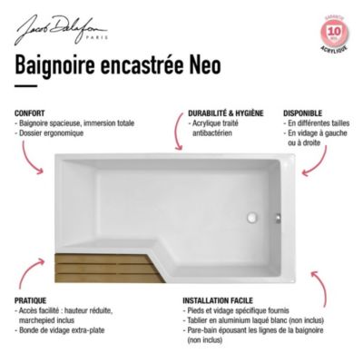 Baignoire bain douche 150 x 80 JACOB DELAFON Neo version droite