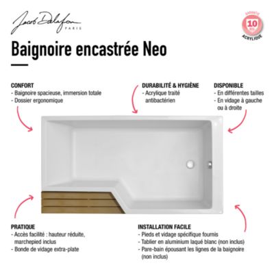 Baignoire bain douche 170 x 90 JACOB DELAFON Neo version droite + tablier