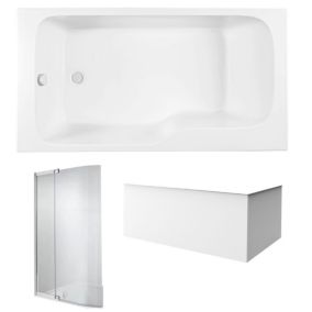 Baignoire bain douche JACOB DELAFON Malice antidérapante + tablier angle + pare bain 160 x 90, gauche