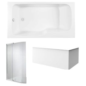 Baignoire bain douche JACOB DELAFON Malice antidérapante + tablier angle + pare bain 170 x 90, gauche