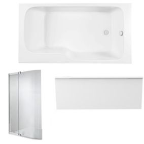 Baignoire bain douche JACOB DELAFON Malice antidérapante + tablier niche + pare bain 170 x 90 droite