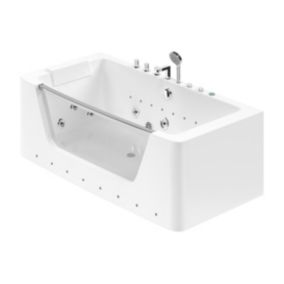 Baignoire balnéo vitrée semi-îlot à leds DYONA - 1 place - 260L - 170x85x58cm - Blanche