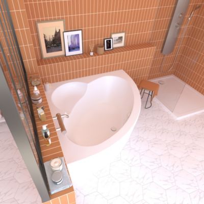 Baignoire d'angle 140 x 140 cm avec tablier, Valentin Aiguebelle