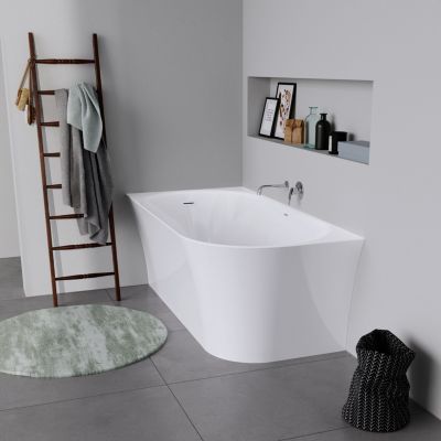 Baignoire d'angle acrylique salle de bain, 2 parois,2 places, 170x80x47cm, Garantie 5 ans, Blanc, DURADELFI