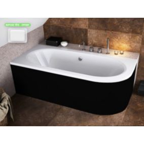 Baignoire d'angle - avec tablier noir Mat et repose tête offert - AVITA - 180 x 80 cm - Gauche