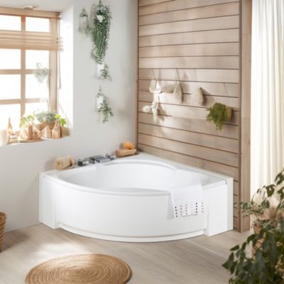 Baignoire d'angle balnéo 140 x 140 cm Giverny + tablier Valentin