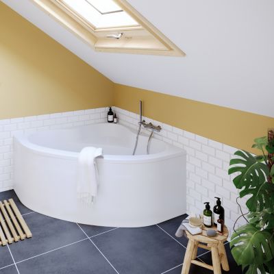 Baignoire d'angle en acrylique L.130 x l.130 cm blanc, Horyn