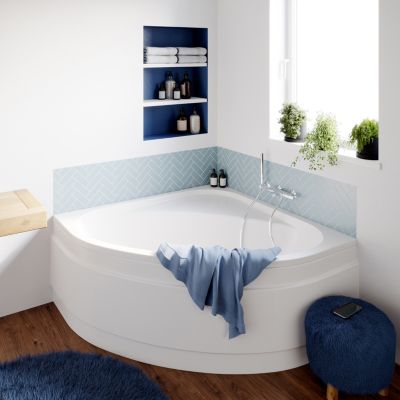 Baignoire d'angle en acrylique L.140 x l.140 cm blanc, Cavally