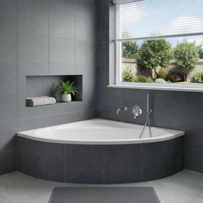 Baignoire d'angle en acrylique L.140 x l.140 cm blanc, Cavally