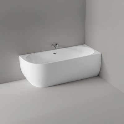 Baignoire d'angle semi-îlot Acrylique Ovale Bonde + trop plein, Blanc, 170x75x60cm, Garantie 5 ans, LENA CORNER