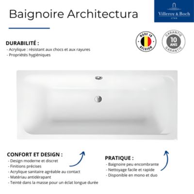 Baignoire droite 170 X 80 VILLEROY ET BOCH Architectura acrylique avec pieds