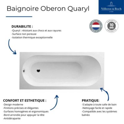 Baignoire droite 180 X 80 VILLEROY ET BOCH Oberon Solo Quaryl