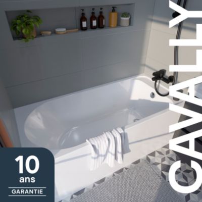 Baignoire droite en acrylique L.160 x l.70 cm blanc, GoodHome Cavally