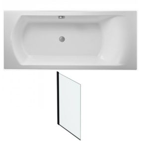 Baignoire droite JACOB DELAFON Ove 180 x 80 cm, bonde centré + pare bain noir