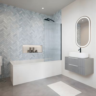 Baignoire droite VILLEROY ET BOCH Oberon quaryl 160 x 75 cm  + Pare bain droite AURYS Raywall Noir mat