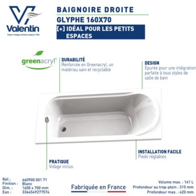 Baignoire Glyphe L.160 x l.70 cm sans tablier Valentin