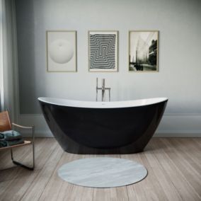 Baignoire ilot acrylique salle de bain, 2 parois, 2 places, 170x80x69cm -Garantie 5 ans- Noir / Blanc, DURABERK