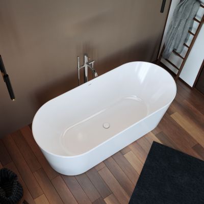 Baignoire îlot 170x75x45cm Blanc Brillant Acrylique double paroi + Bonde et trop plein - Garantie 5 ans - Durakent