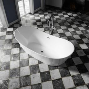 Baignoire îlot Acrylique Moderne salle de bain Bonde + trop plein, Blanc, 170x80x68cm, Garantie 5 ans, SIENA 2.0