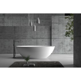 Baignoire îlot fonte minérale (fonte minérale) RIO STONE, 180 x 85 cm, mitigeur 1521, Sans siphon, Blanc brillant