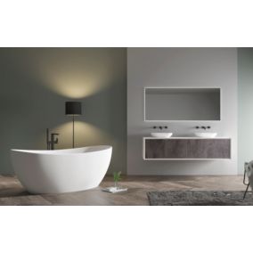 Baignoire îlot fonte minérale HAWAII STONE, 180 x 85 cm, mitigeur 8028 et siphon, Blanc brillant