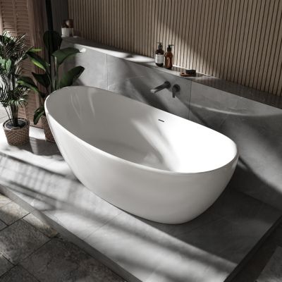 Baignoire îlot fonte minérale HAWAII STONE, 180x85x64cm, Blanc Mat