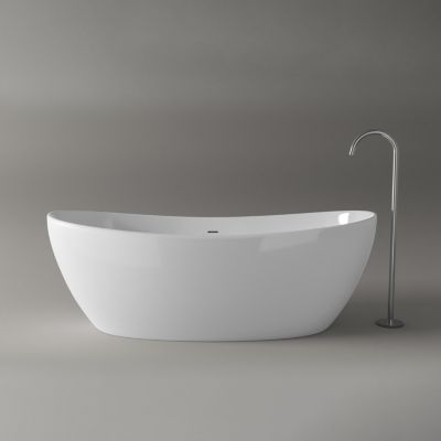 Baignoire îlot fonte minérale HAWAII STONE, 180x85x64cm, Blanc Mat