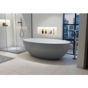 Baignoire îlot fonte minérale RELAX, gris/blanc, 176x103cm Avec cache supplémentaire gris