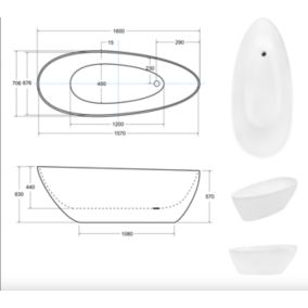 Baignoire îlot GOYA GLAM GRAPHITE - 160 x 70 cm