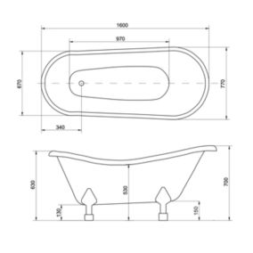 Baignoire îlot OTYLIA GLAM GRAPHITE - 160 x 77 cm