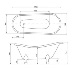 Baignoire îlot OTYLIA GLAM GRAPHITE - 170 x 77 cm