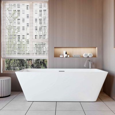 Baignoire îlot rectangulaire L170x80xH58cm blanc en Acrylique avec Bonde et trop plein - Installation facile, effet garanti