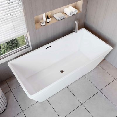 Baignoire îlot rectangulaire L170x80xH58cm blanc en Acrylique avec Bonde et trop plein - Installation facile, effet garanti