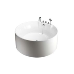 Baignoire îlot ronde LINDA avec robinetterie - 373 L - 150x150x58cm - Blanche