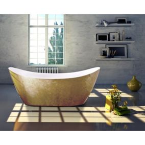 Baignoire îlot salle de bain acrylique effet feuille d'or SIENA, Garantie 5 ans, 173 x 73 x 75 cm