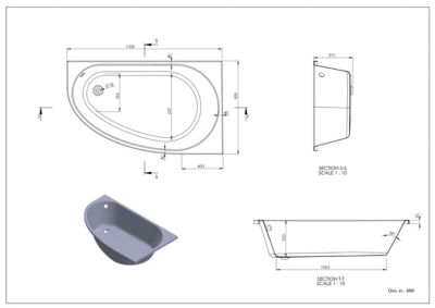 Baignoire pour angle droit Horyn L. 150 cm x l. 90 cm blanc