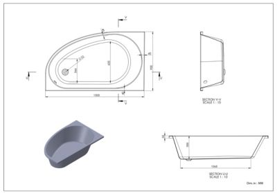 Baignoire pour angle gauche Horyn L. 150 cm x l. 90 cm blanc
