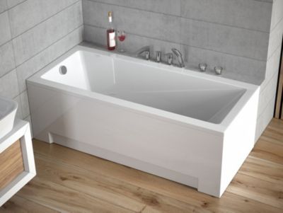 Baignoire rectangulaire 120 x 70 MODERN acrylique blanc + Support stabilisateur en polystyrène + Pieds + Vidage à chromé