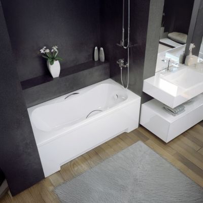 Baignoire rectangulaire 130 x 70 ARIA PLUS acrylique blanc + Habillage en polystyrène + Poignées + Pieds + Vidage à chromé