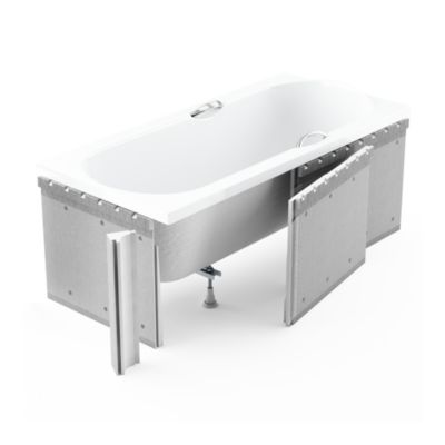 Baignoire rectangulaire 130 x 70 ARIA PLUS acrylique blanc + Habillage en polystyrène + Poignées + Pieds + Vidage à chromé