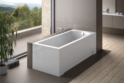 Baignoire rectangulaire 140 x 70 SHEA acrylique blanc + avec Tablier + Pieds + Vidage à chromé