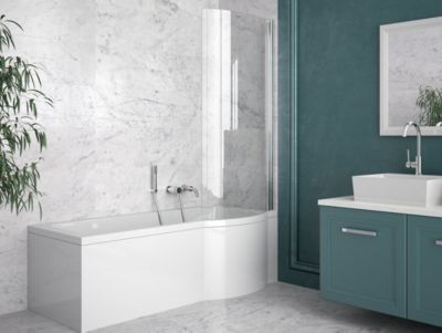 Baignoire rectangulaire 150 x 70 Droite INSPIRO acrylique blanc + Habillage en polystyrène + Pieds + Vidage à chromé