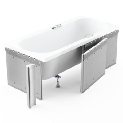 Baignoire rectangulaire 150 x 70 Droite INSPIRO acrylique blanc + Habillage en polystyrène + Pieds + Vidage à chromé