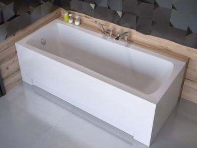 Baignoire rectangulaire 150 x 70 OPTIMA acrylique blanc, sans Habillage + Pieds + Vidage à chromé