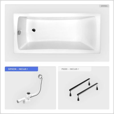 Baignoire rectangulaire - 160 x 70 cm - sans Habillage - avec Pieds - Vidage Chrome - OPTIMA