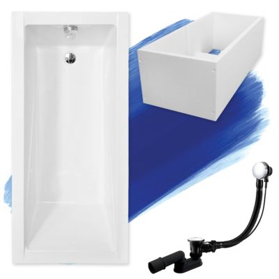 Baignoire rectangulaire 160 x 70 MODERN acrylique blanc + Support stabilisateur en polystyrène + Pieds + Vidage à chromé