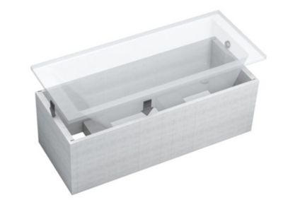 Baignoire rectangulaire 160 x 70 MODERN acrylique blanc + Support stabilisateur en polystyrène + Pieds + Vidage à chromé
