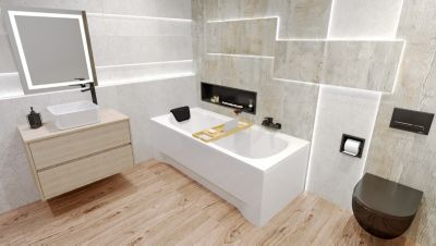 Baignoire rectangulaire 170 x 70 BONA acrylique blanc, sans Habillage + Repose Tête + Étagère bambou + Pieds + Vidage à chromé