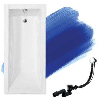 Baignoire rectangulaire 170 x 70 MODERN SLIM acrylique blanc, sans Habillage + Pieds + Vidage à chromé