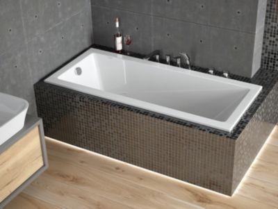 Baignoire rectangulaire 170 x 70 MODERN SLIM acrylique blanc, sans Habillage + Pieds + Vidage à chromé